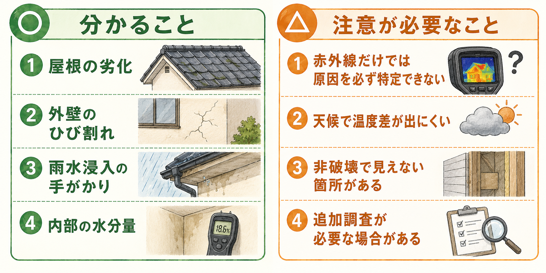 点検で分かること・注意が必要なことの対比図