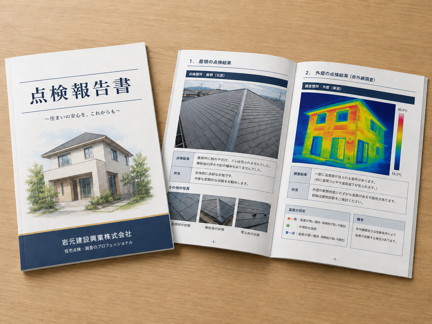 点検報告書の表紙と中面のイメージ